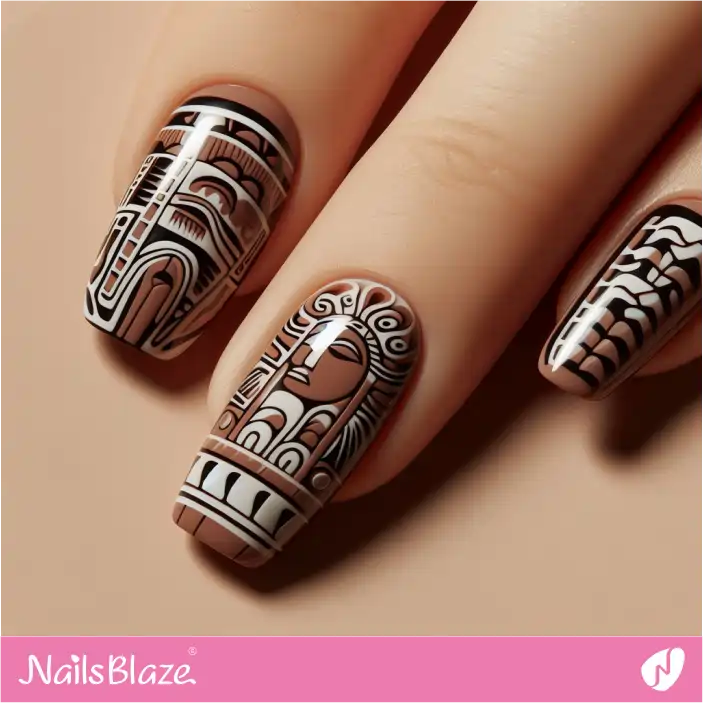 Minimal Coast Salish Nails with Ancient Human Art Style | Canadian | Tribal - NB1491